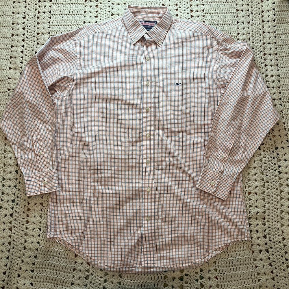 Vineyard Vines Men's 100% Cotton Button Down White/Blue/Red/Orange Check - Large